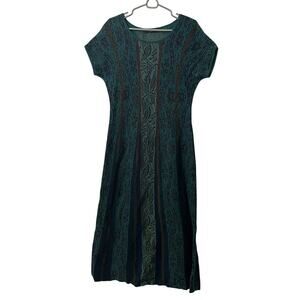 Peruvian Connection Pima Cotton Metallic Thread Maxi Dress‎ Green Womens Medium